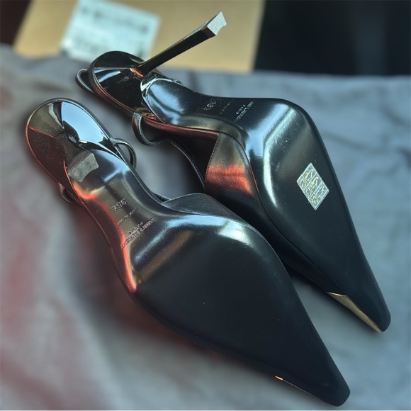 Saint Laurent Jeanne Slingback Pumps in smooth leather - black/ gold 36,5 - Picture 3 of 7